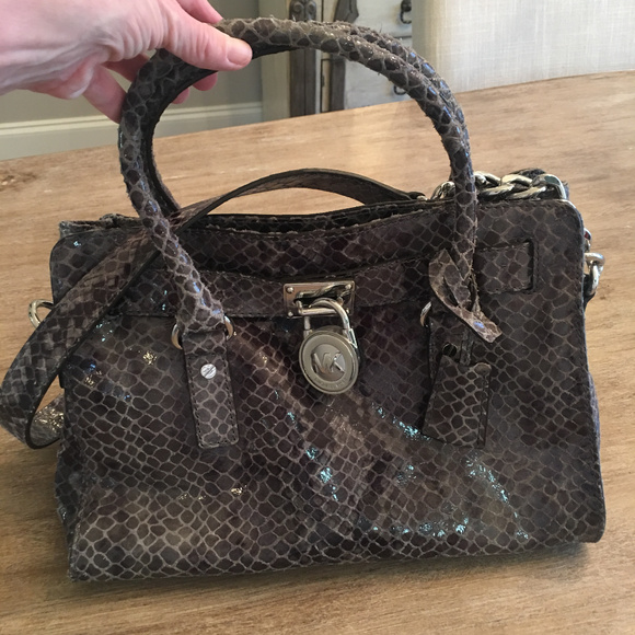 Michael Kors Croc-embossed Gray Hamilton Bag - Picture 1 of 5